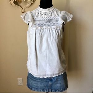 J. Crew Crochet Lace Ruffle sleeve shirt in white